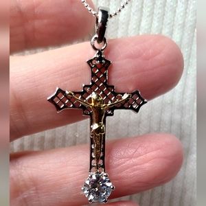 Moissanite Sterling Silver Crucifix Necklace